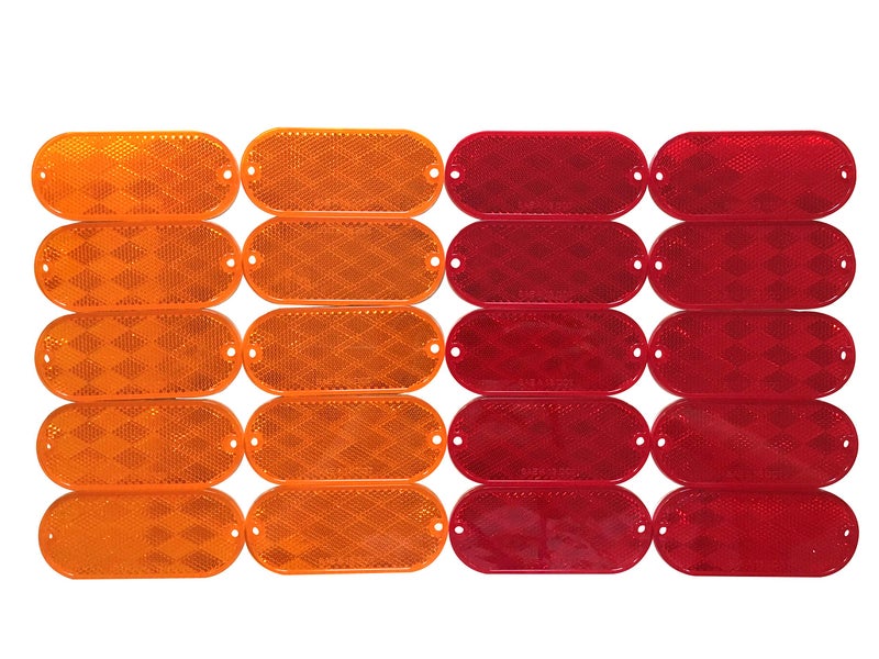 MAXXHAUL 50016 20-Pack Oval Reflectors 10 Red - 10 Amber Self Adhesive Or Drill Mount - DOT, 20 Pack - Image 1